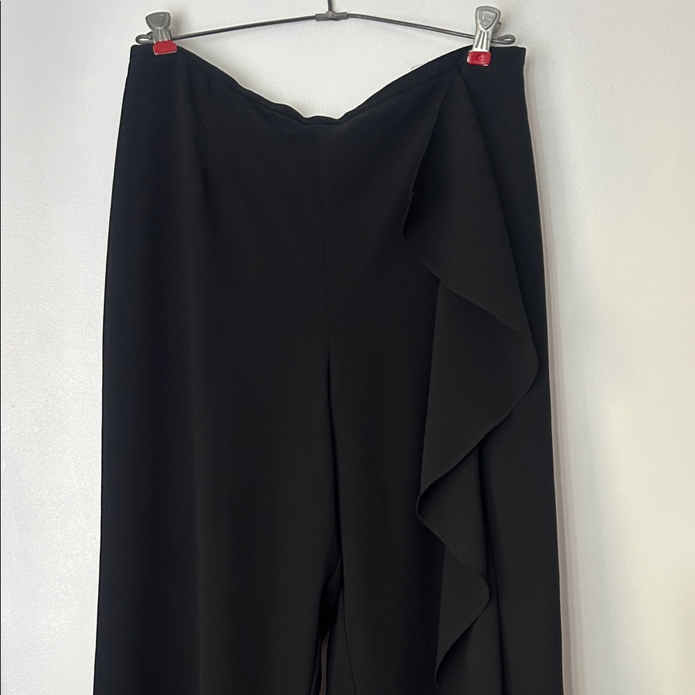 Elegant Black Women's Pants w side ruffle